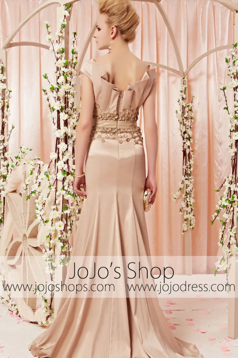 Gold Champagne Retro Fit and Flare Evening Dress CX830365