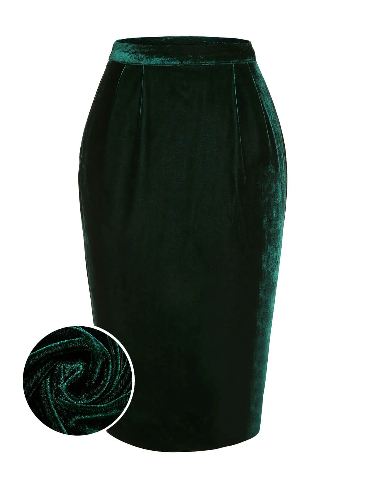 Green 1960s Solid Velvet Pencil Skirt