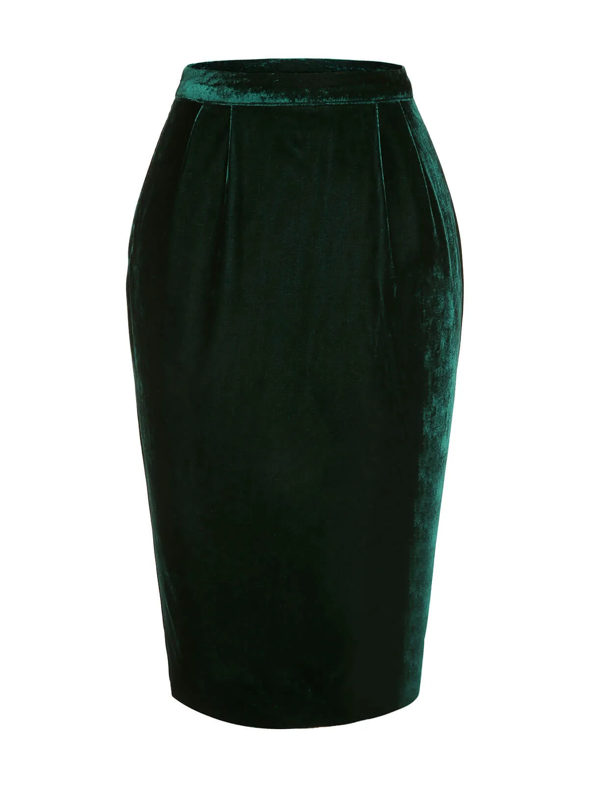 Green 1960s Solid Velvet Pencil Skirt