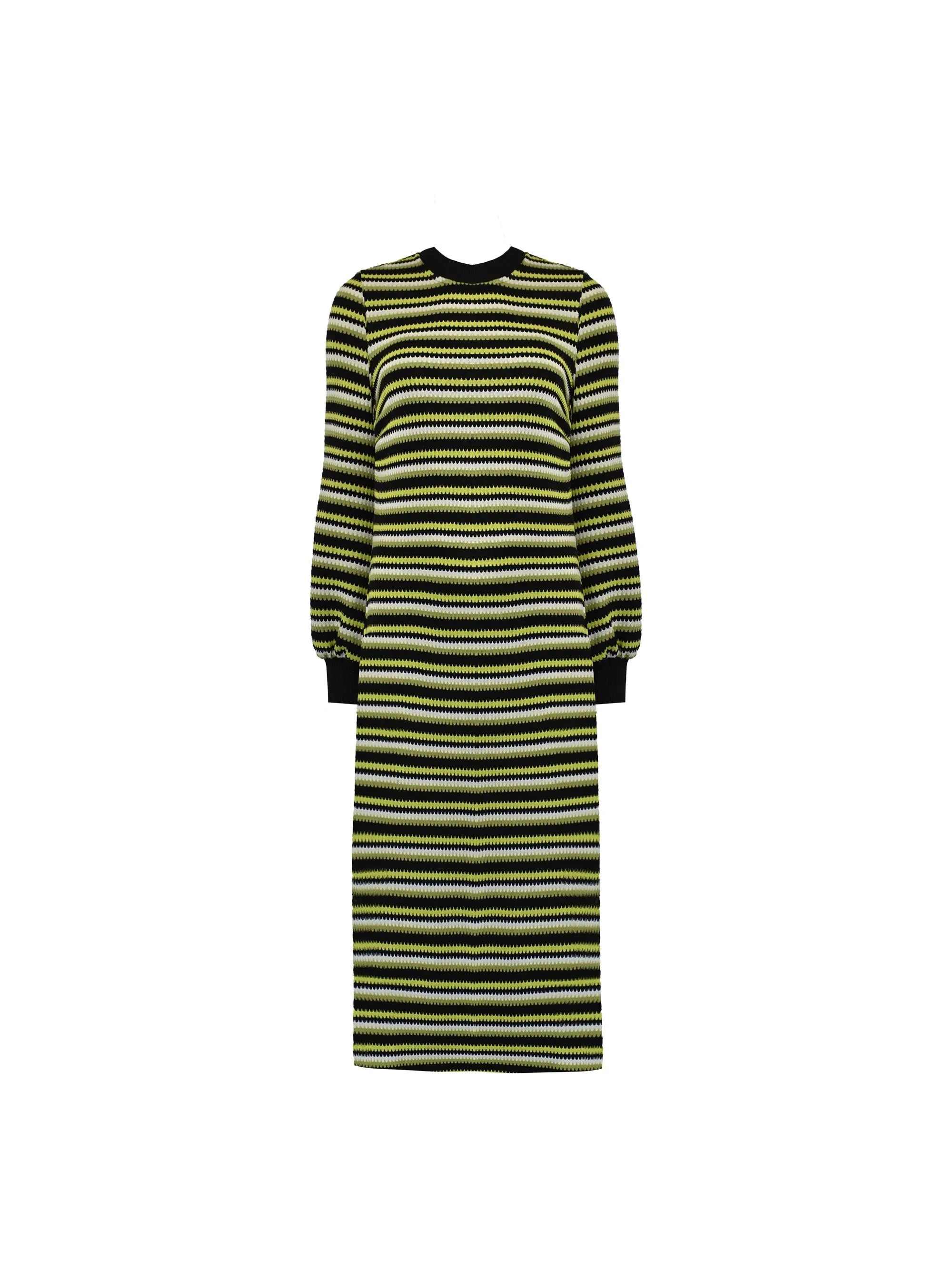 Green Textured Stripe Knitted Dress