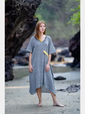 Grey Midi Handloom Free Size Dress