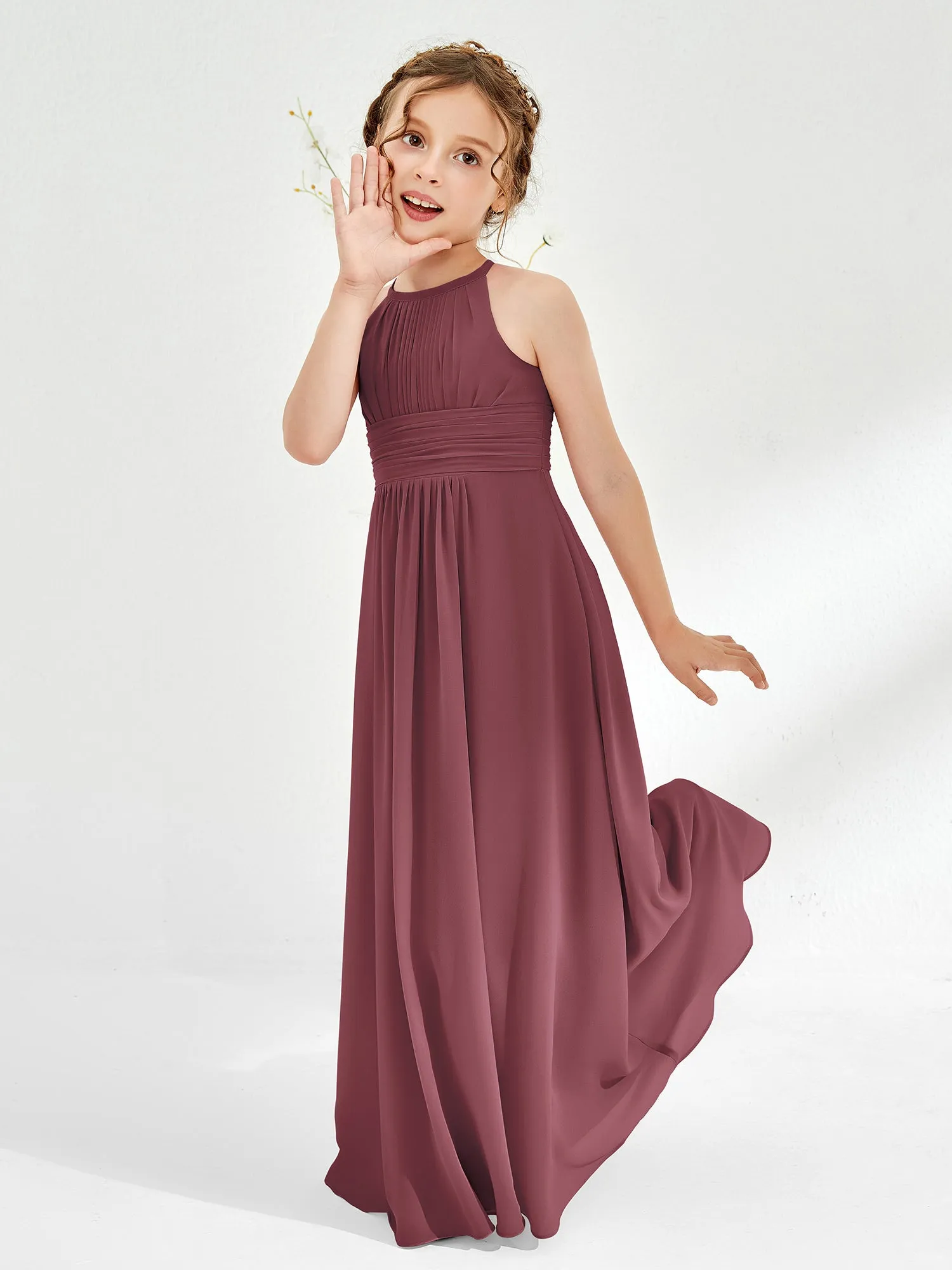 Halter Chiffon Junior Bridesmaid Dresses Mulberry