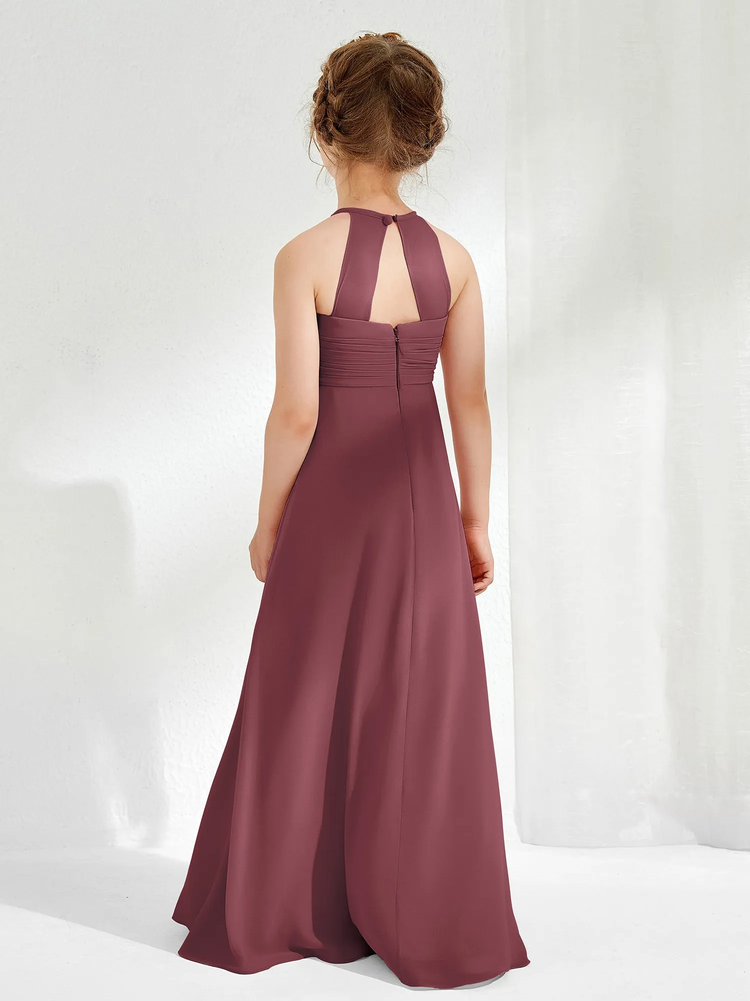 Halter Chiffon Junior Bridesmaid Dresses Mulberry