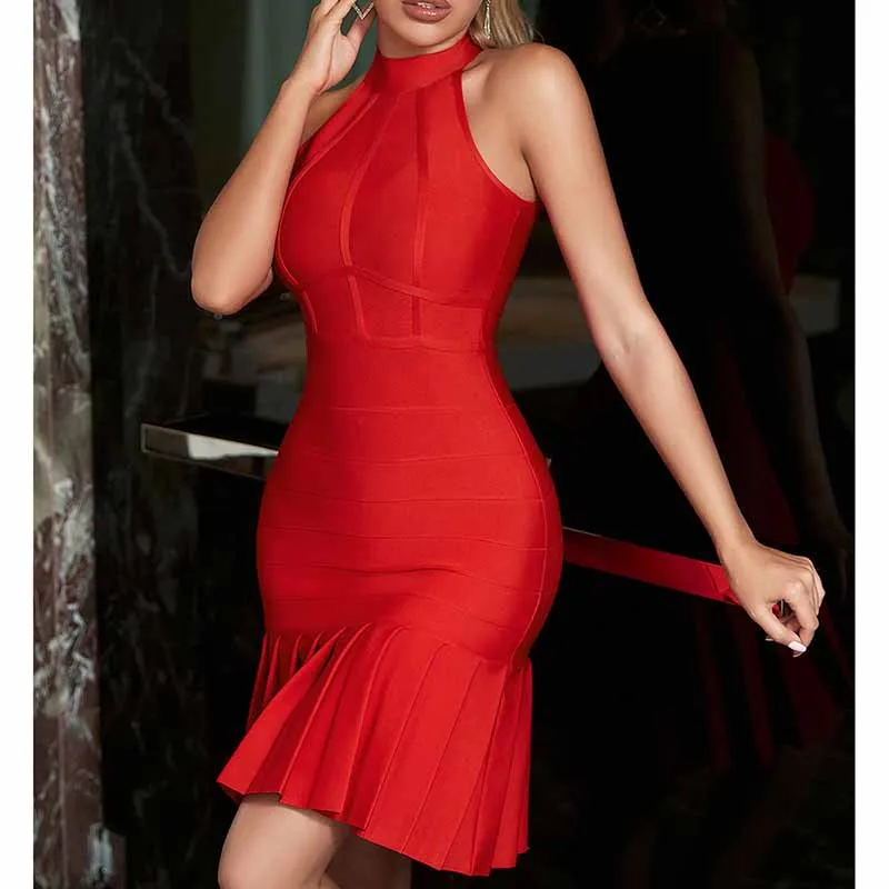 Halter Neck Sleeveless Ruched Backless Party Cocktail Mini Party Dresses