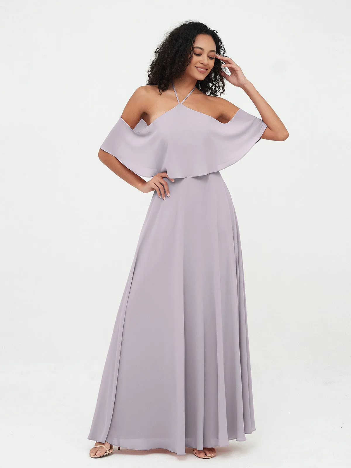 Halter Off the Shoulder Max Dresses with Pockets-Dusk Plus Size