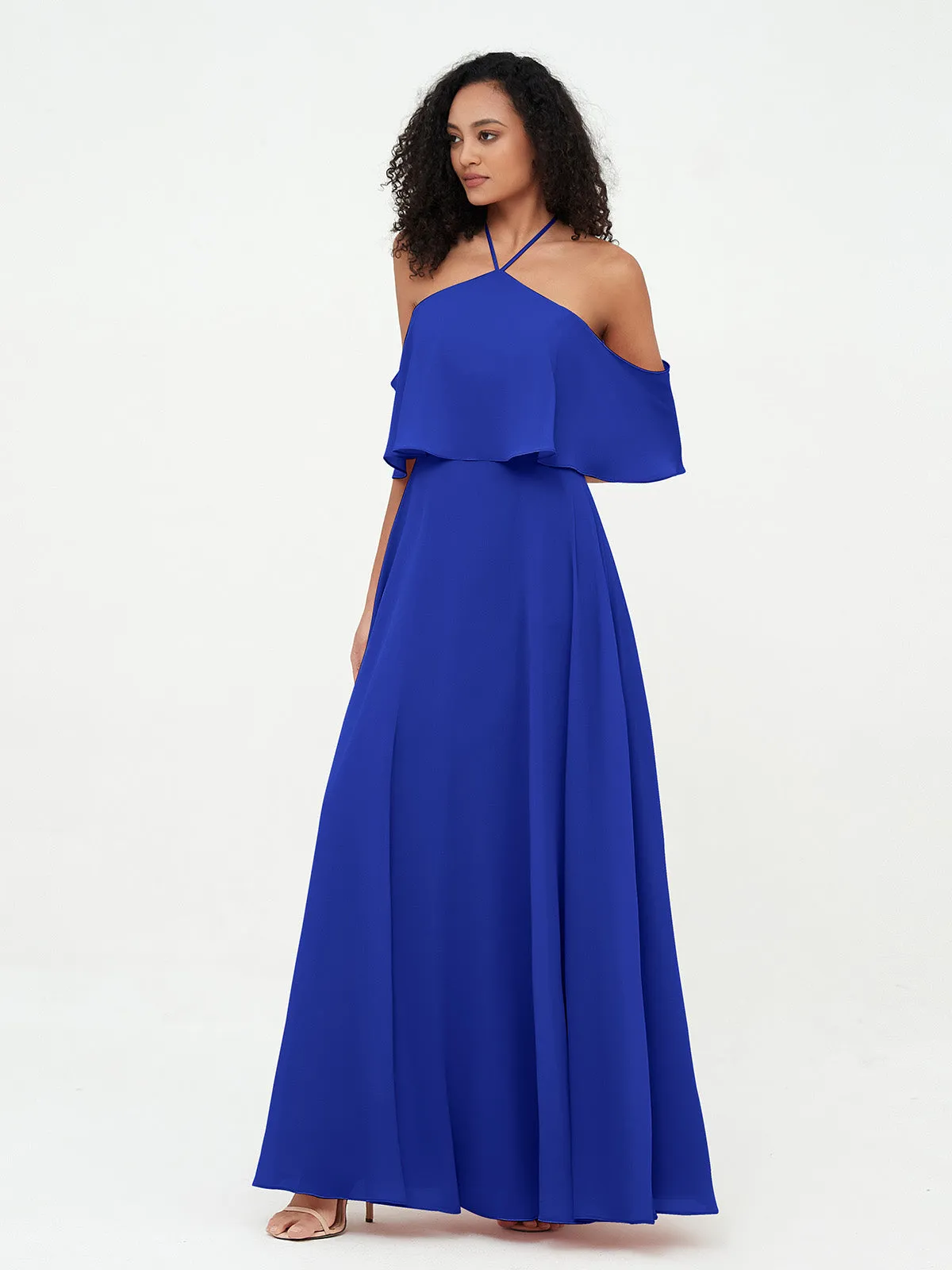 Halter Off the Shoulder Max Dresses with Pockets-Royal Blue