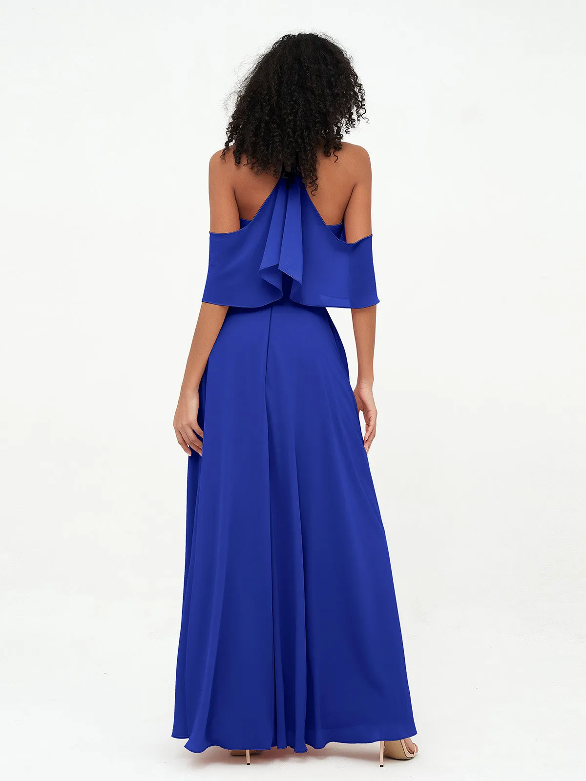 Halter Off the Shoulder Max Dresses with Pockets-Royal Blue