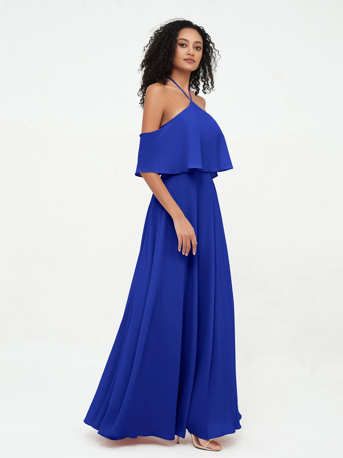 Halter Off the Shoulder Max Dresses with Pockets-Royal Blue