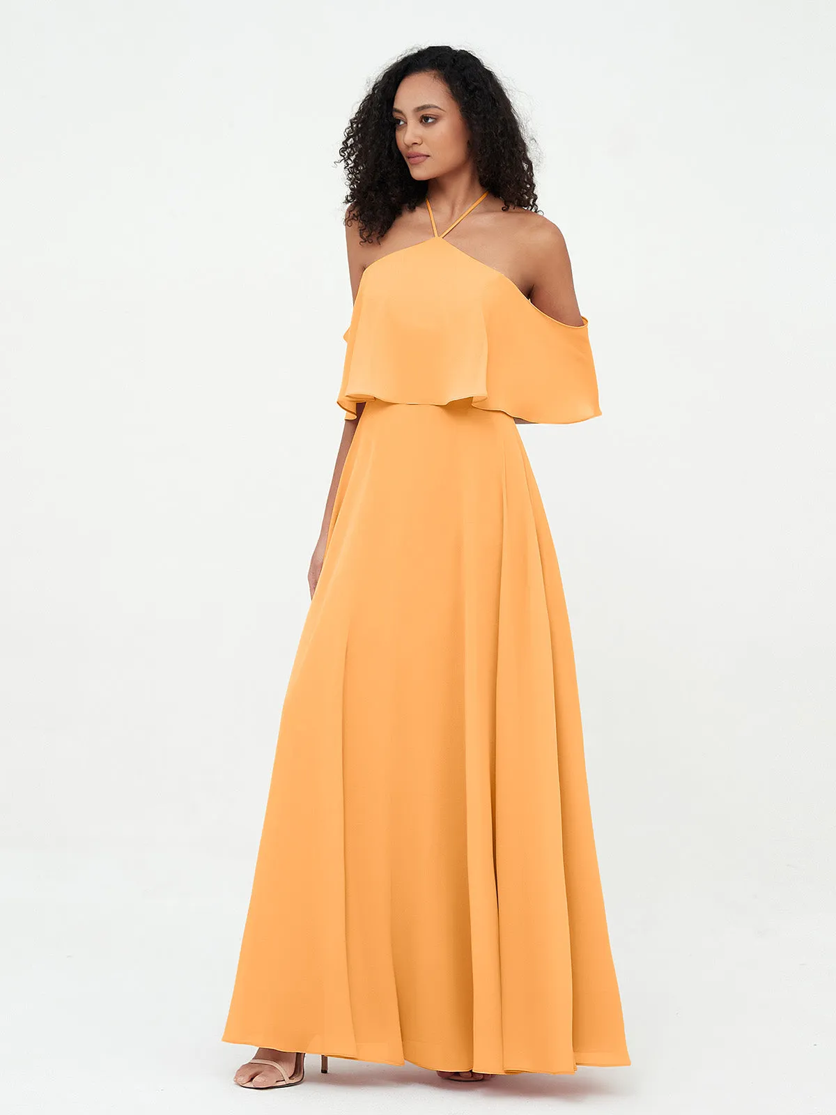 Halter Off the Shoulder Max Dresses with Pockets-Tangerine Plus Size