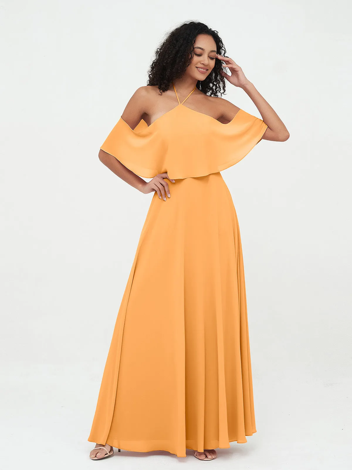 Halter Off the Shoulder Max Dresses with Pockets-Tangerine Plus Size