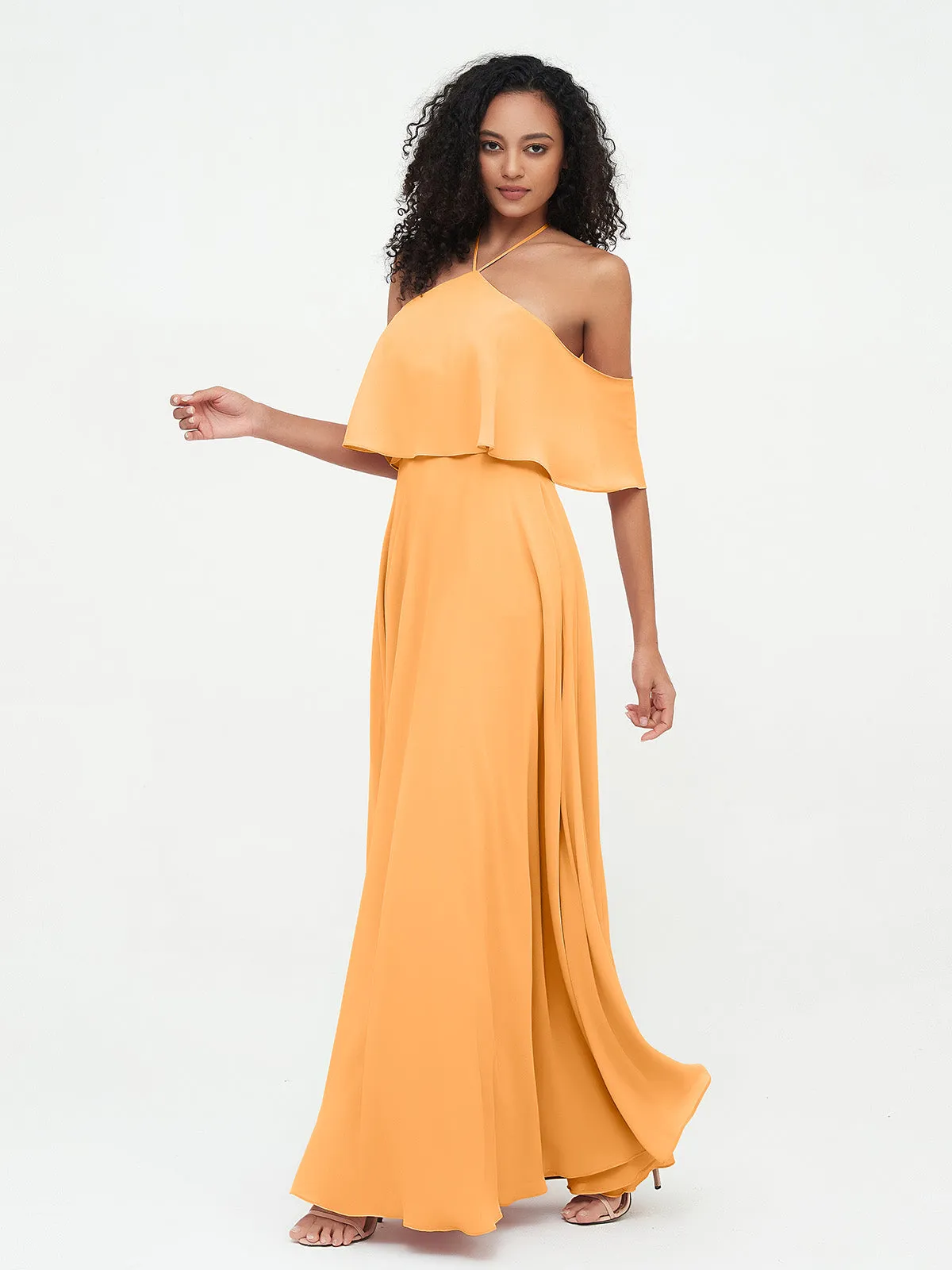 Halter Off the Shoulder Max Dresses with Pockets-Tangerine Plus Size