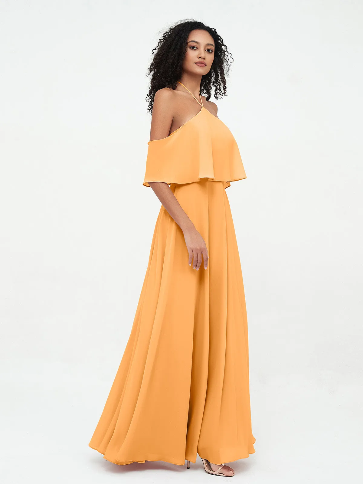 Halter Off the Shoulder Max Dresses with Pockets-Tangerine Plus Size