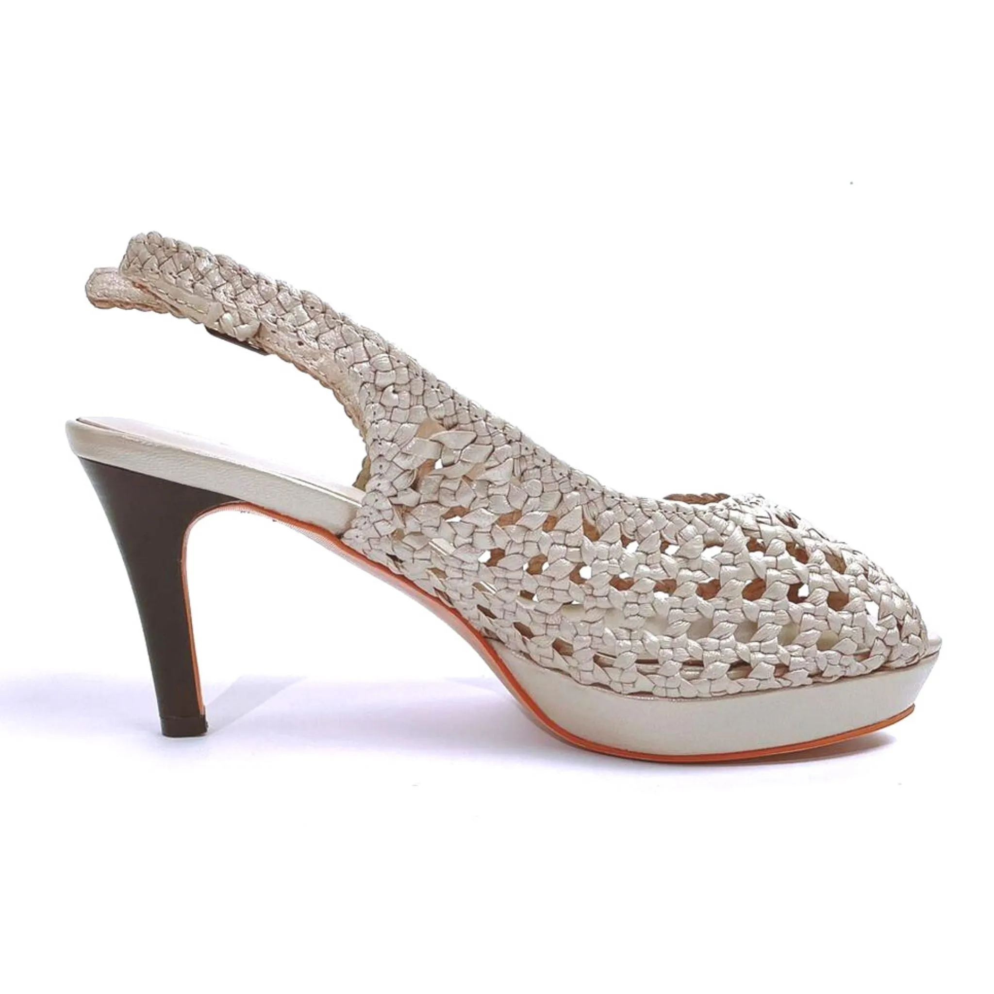 Handwoven platform peep-toe heels with slingback - 40149