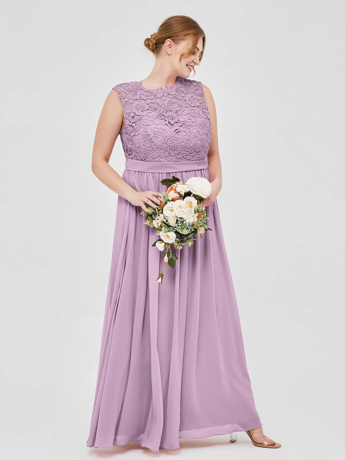 Illusion Neck Chiffon and Lace Dresses Wisteria