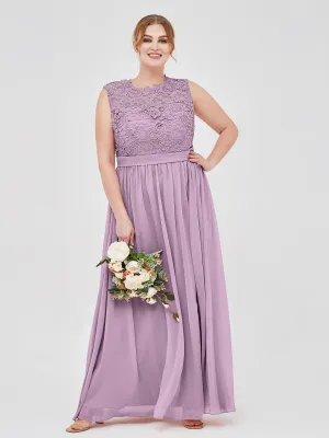 Illusion Neck Chiffon and Lace Dresses Wisteria