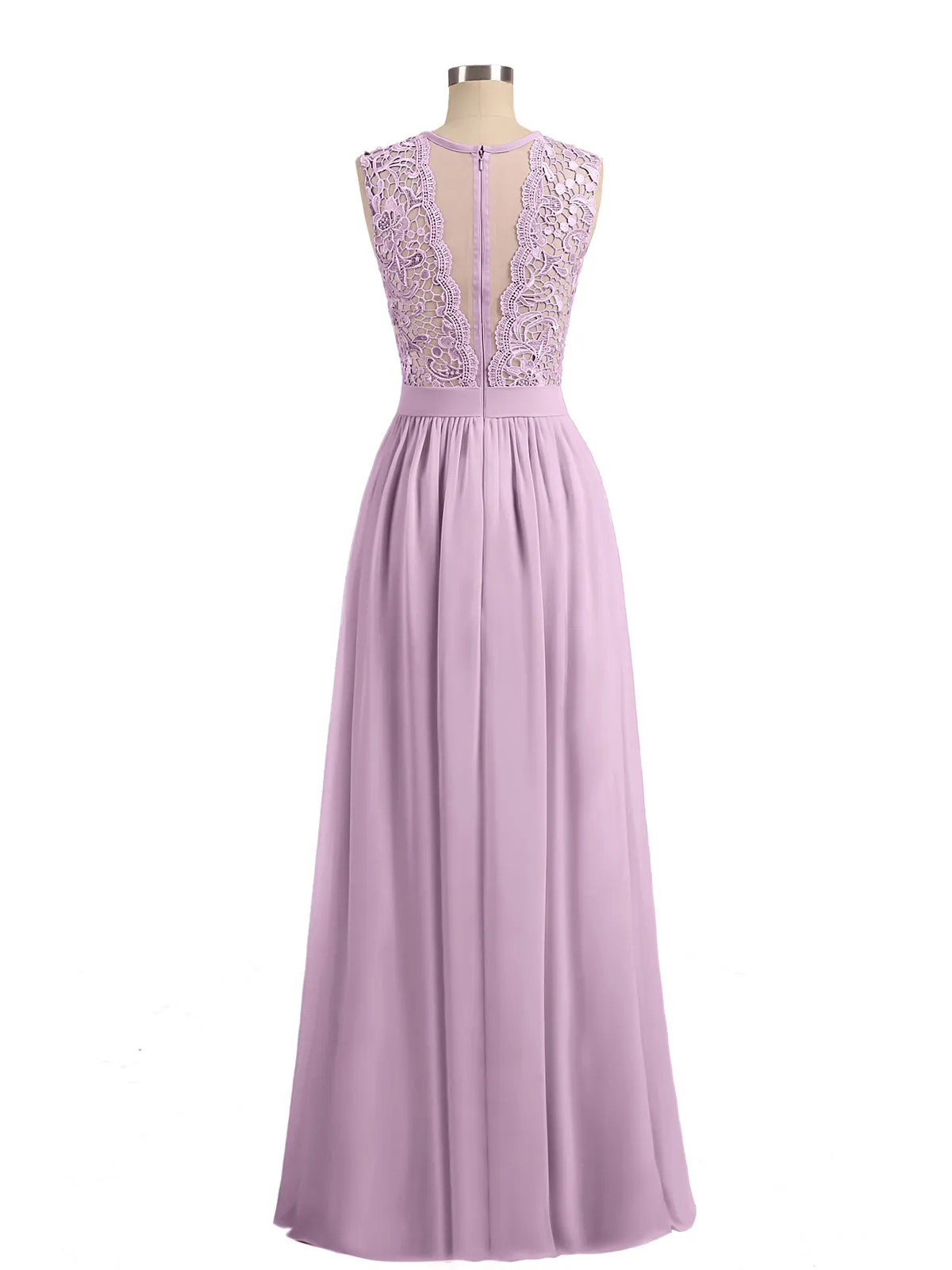 Illusion Neck Chiffon and Lace Dresses Wisteria