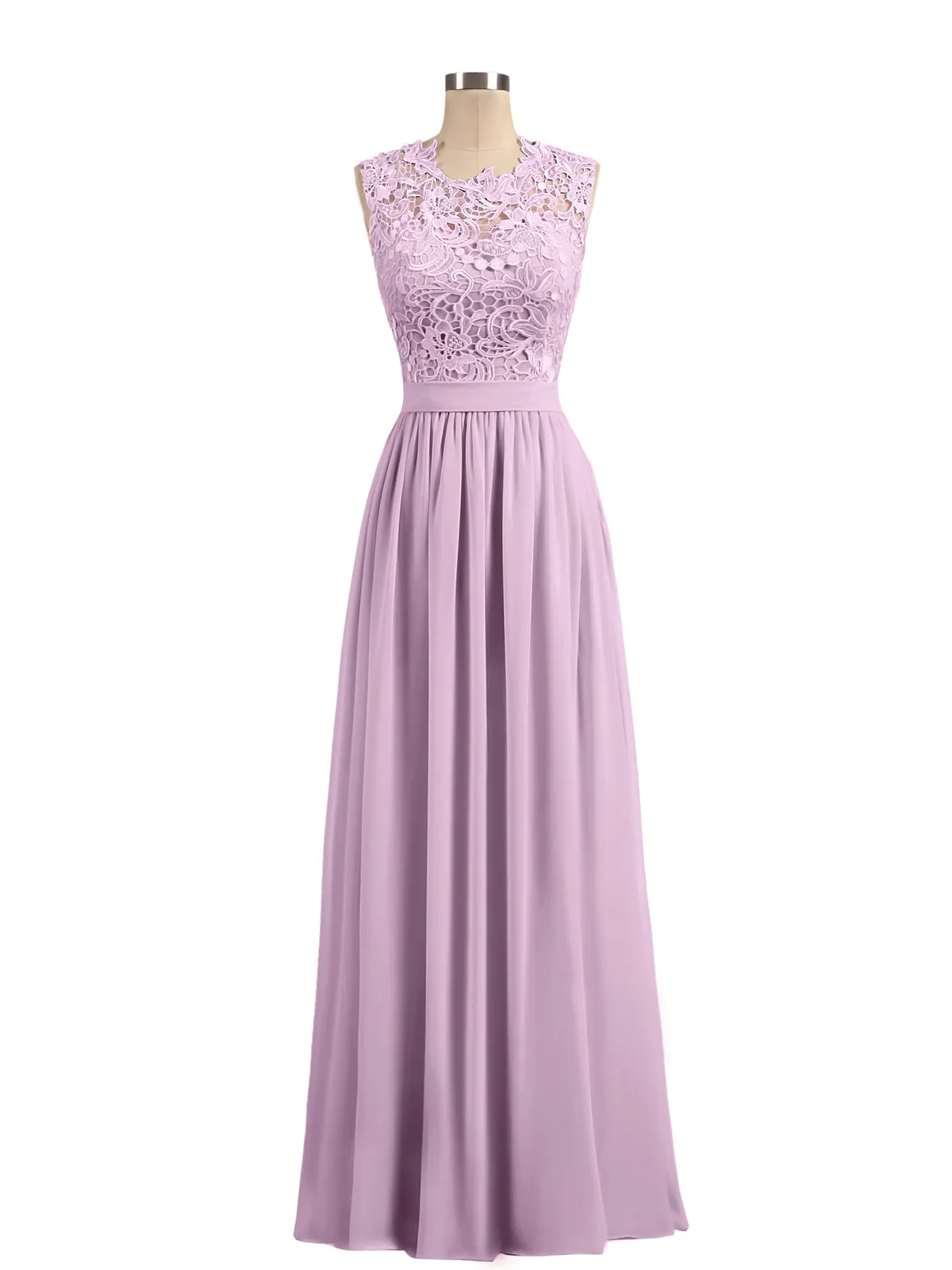 Illusion Neck Chiffon and Lace Dresses Wisteria