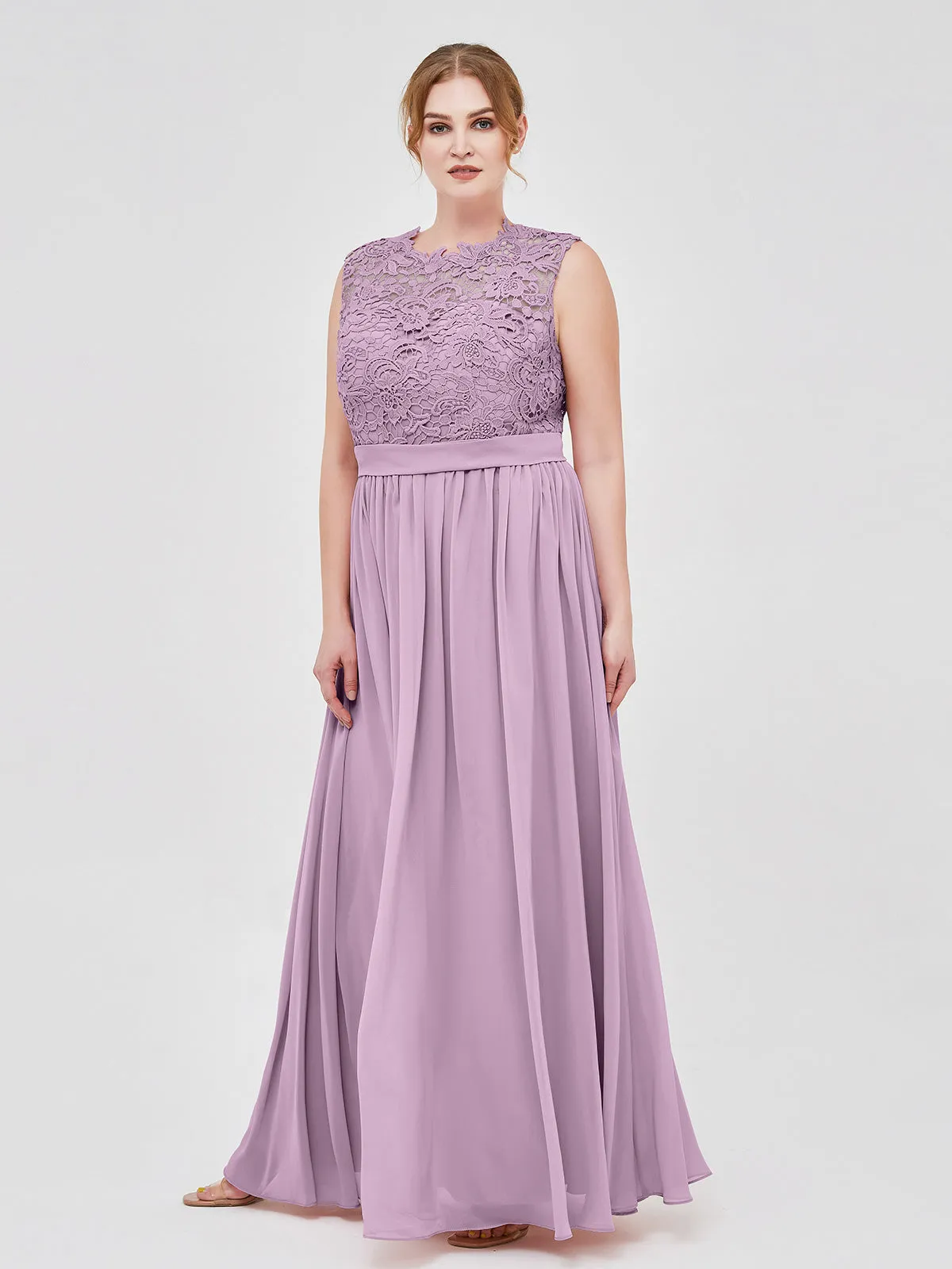 Illusion Neck Chiffon and Lace Dresses Wisteria