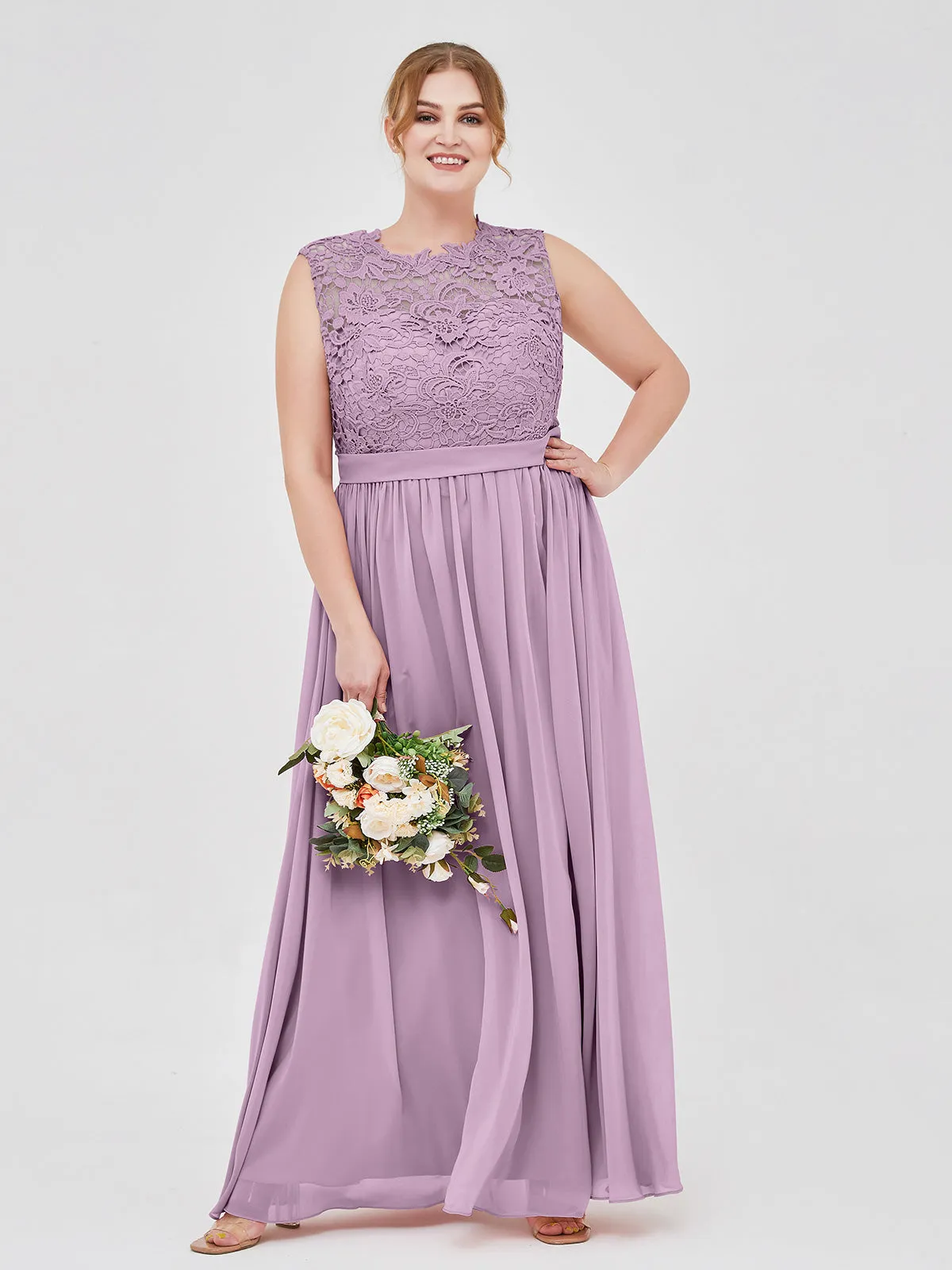 Illusion Neck Chiffon and Lace Dresses Wisteria