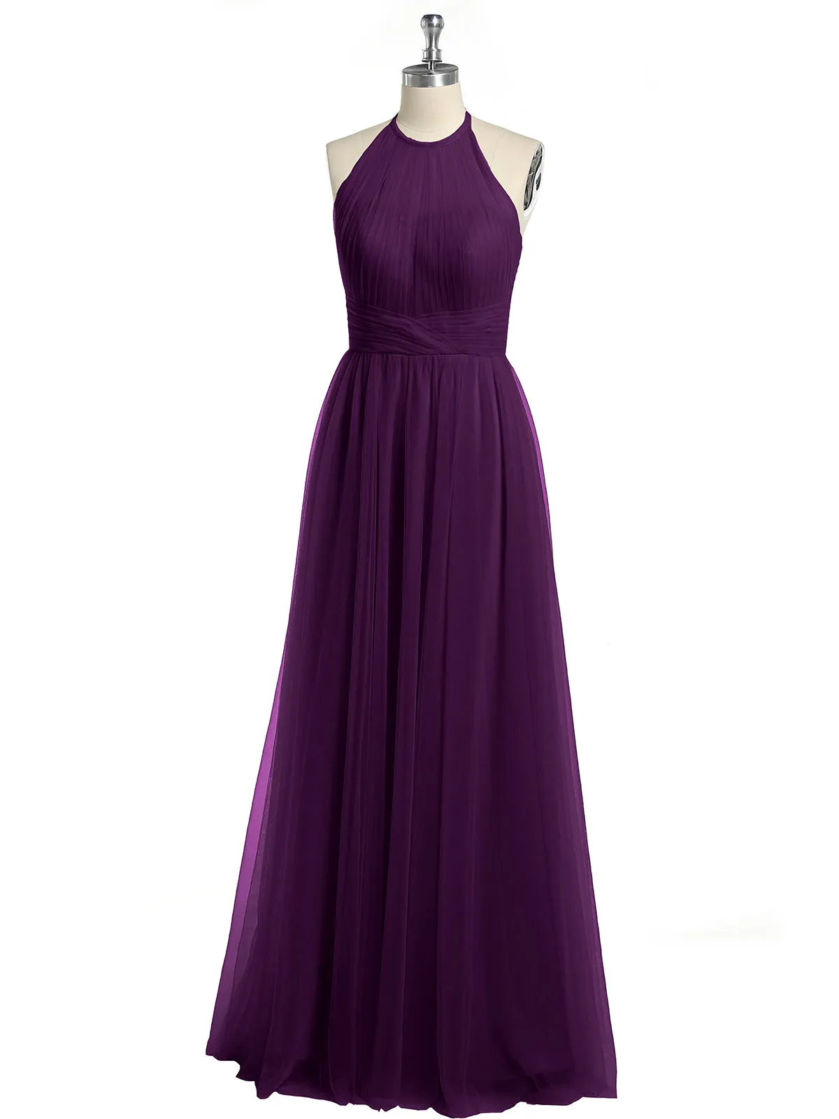 Illusion Neck Corss Waist Tulle Dresses-Grape Plus Size