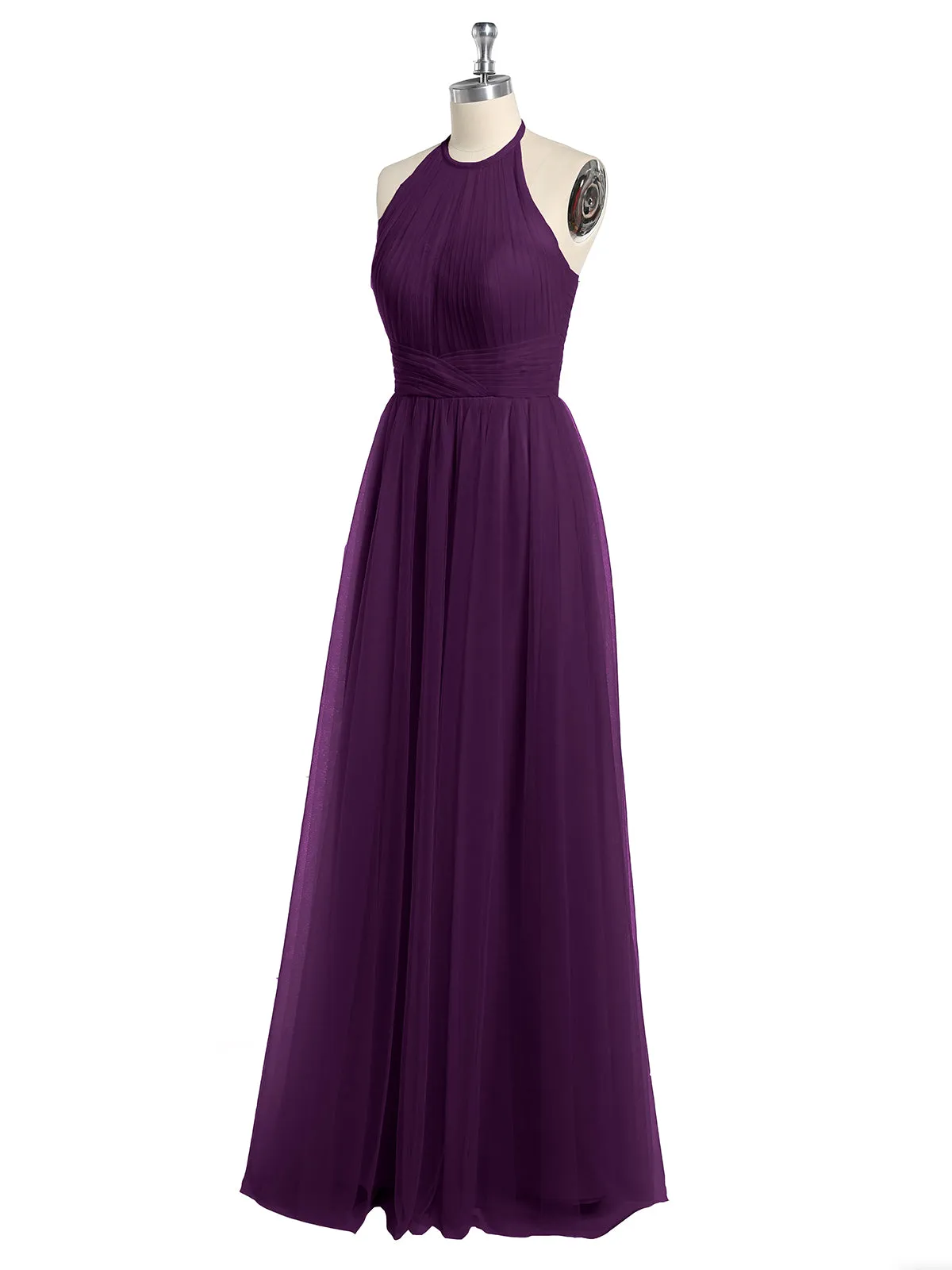 Illusion Neck Corss Waist Tulle Dresses-Grape Plus Size