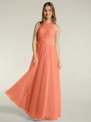 Illusion Neck Corss Waist Tulle Dresses-Sunset Plus Size