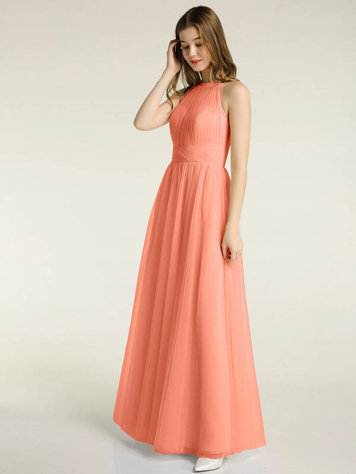 Illusion Neck Corss Waist Tulle Dresses-Sunset Plus Size