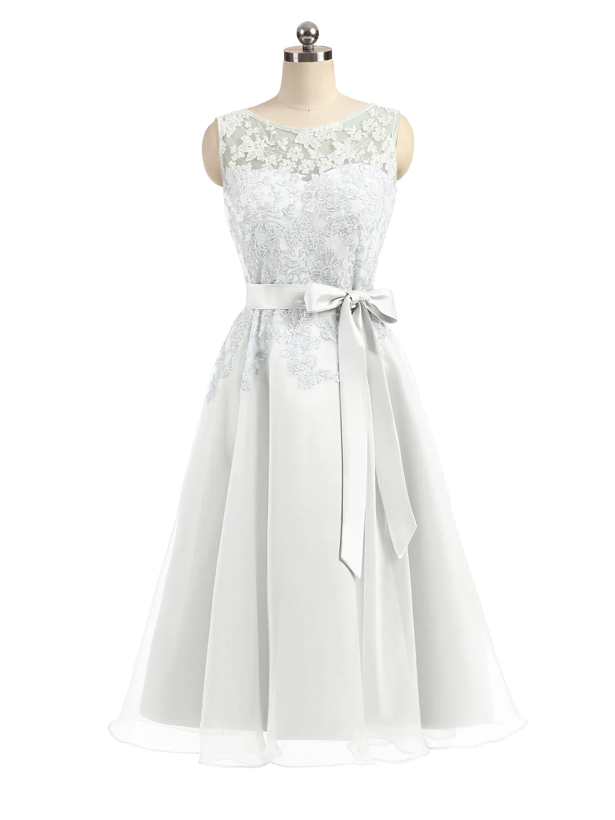 Illusion Neck Organza with Ivory Lace Appliqued Ivory Plus Size