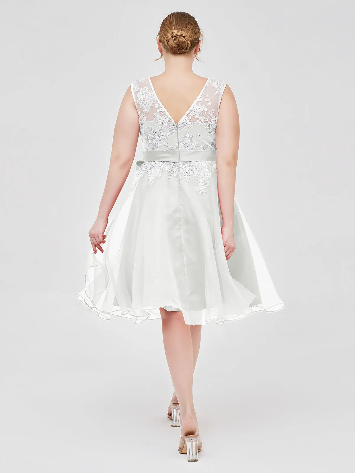 Illusion Neck Organza with Ivory Lace Appliqued Ivory Plus Size