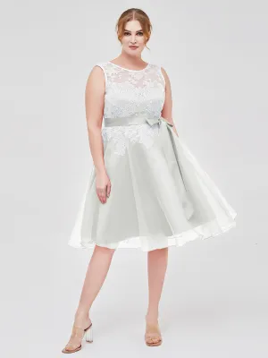 Illusion Neck Organza with Ivory Lace Appliqued Ivory Plus Size