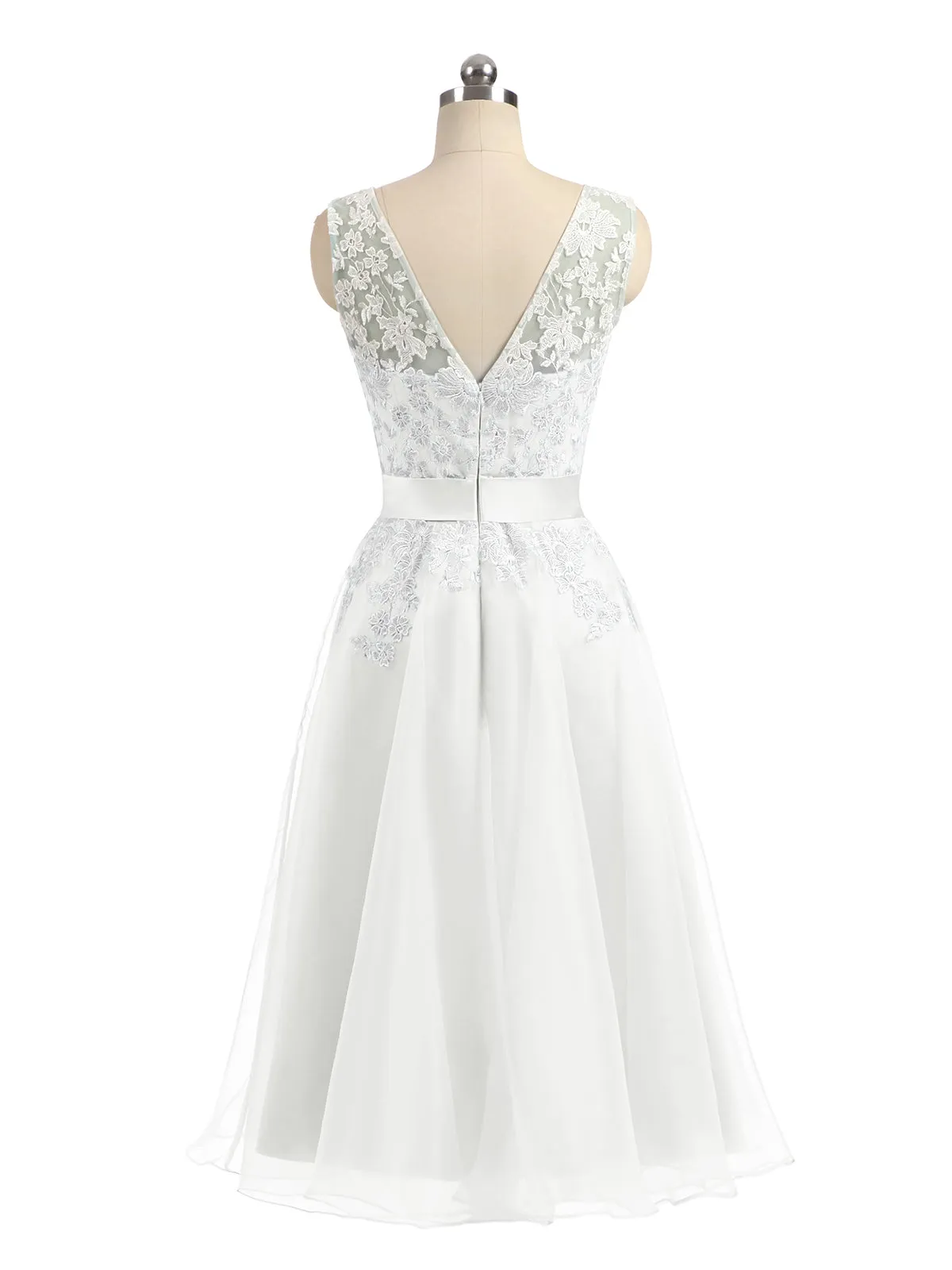 Illusion Neck Organza with Ivory Lace Appliqued Ivory Plus Size