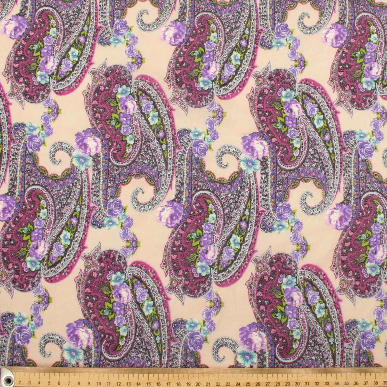 Japanese Pure Cotton Lawn Prints Design-210 Purple Paisley on Peach