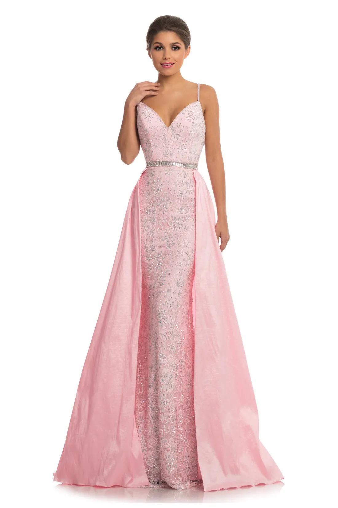 Johnathan Kayne 7242 Size 10 Raspberry Prom Dress Lace Pageant Gown OverSkirt Crystal Waistline Belt