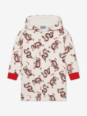 KENZO Girls Hooded Dragon Dress in Ivory