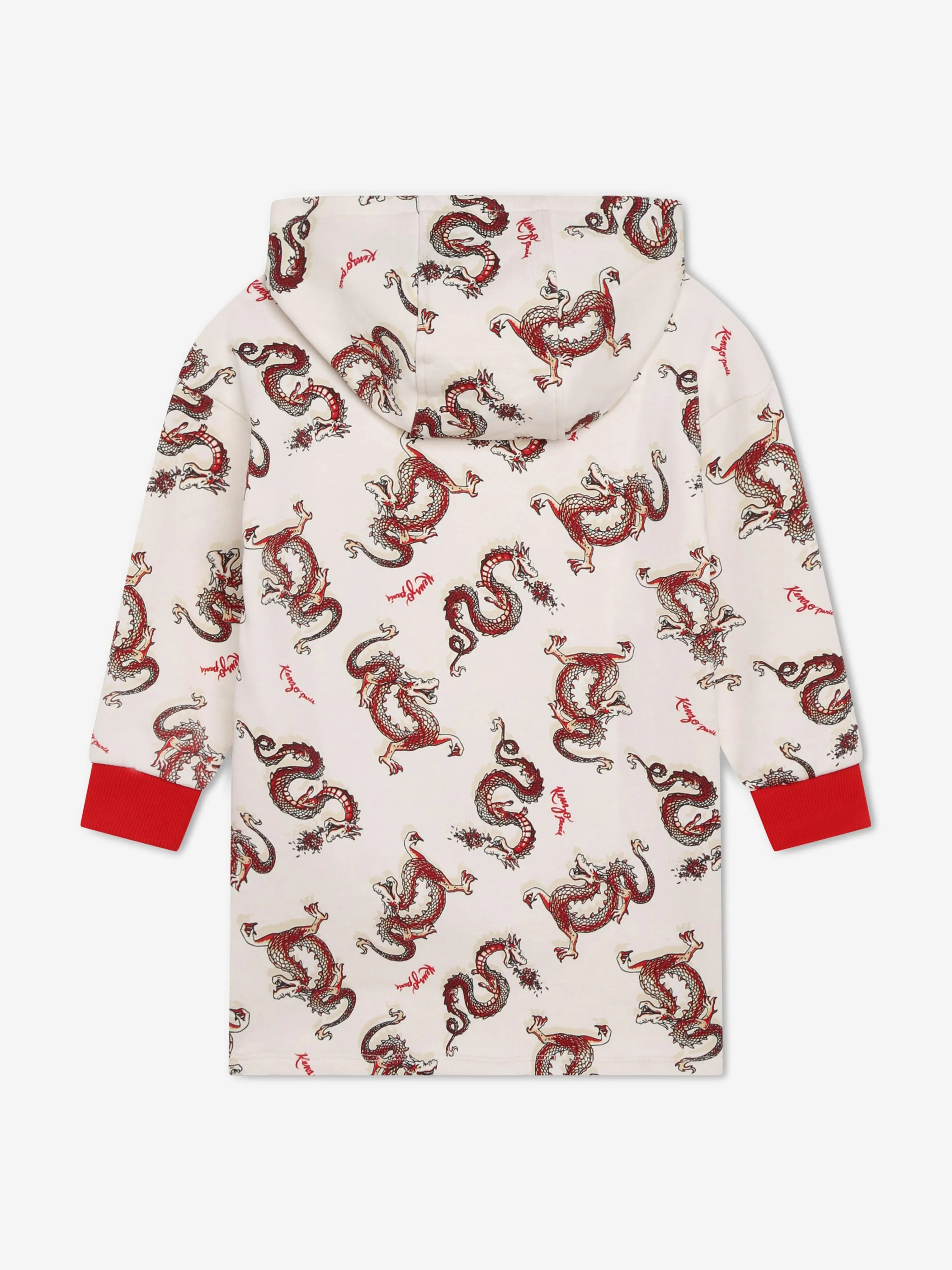 KENZO Girls Hooded Dragon Dress in Ivory