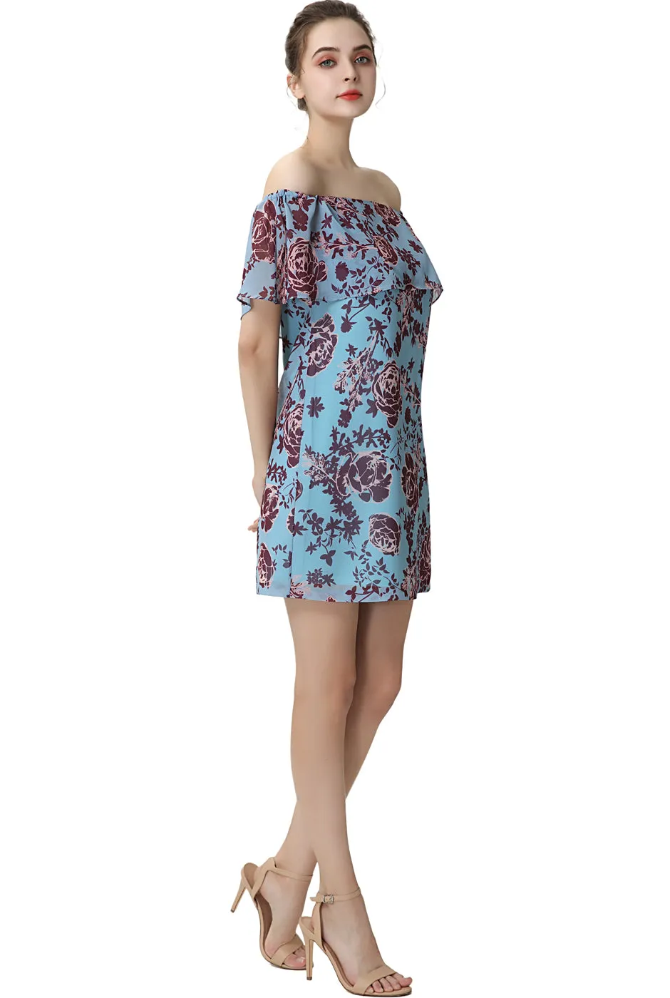 Kimi   Kai Women's "Augusta" Floral Print Off-the-Shoulder Chiffon Dress