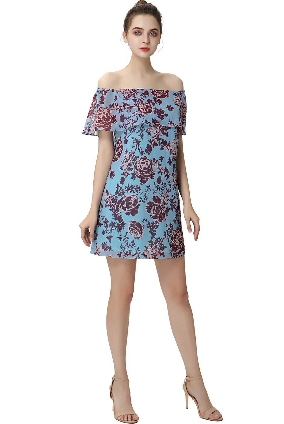 Kimi   Kai Women's "Augusta" Floral Print Off-the-Shoulder Chiffon Dress