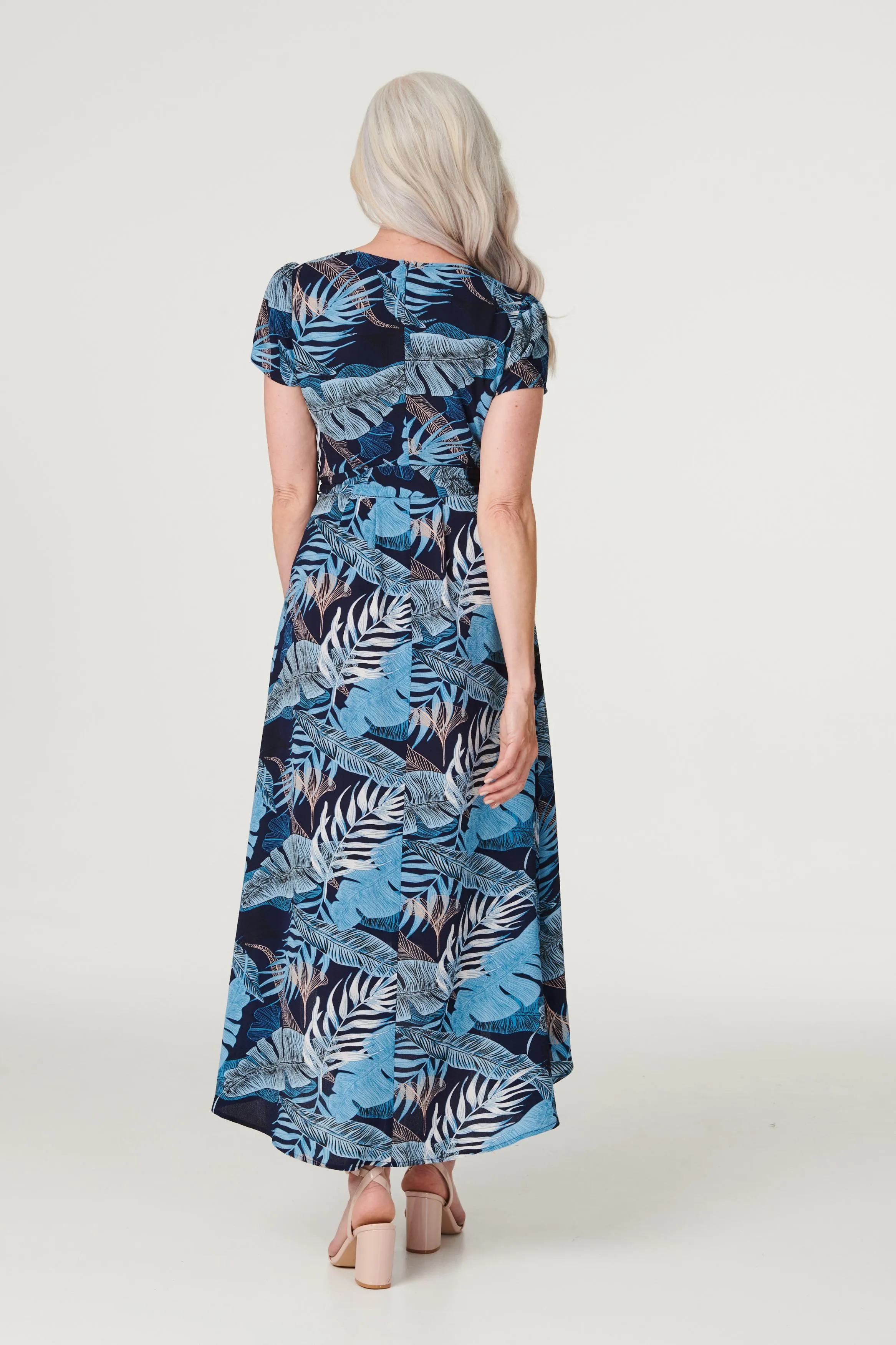 Leaf Print High Low Maxi Dress