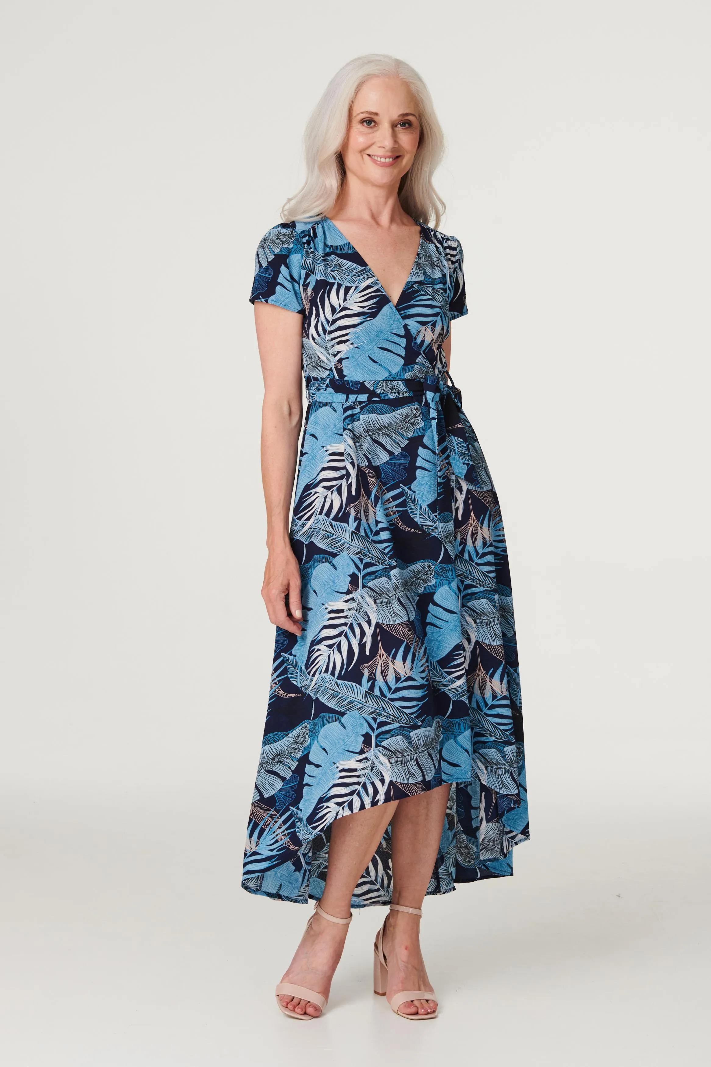 Leaf Print High Low Maxi Dress