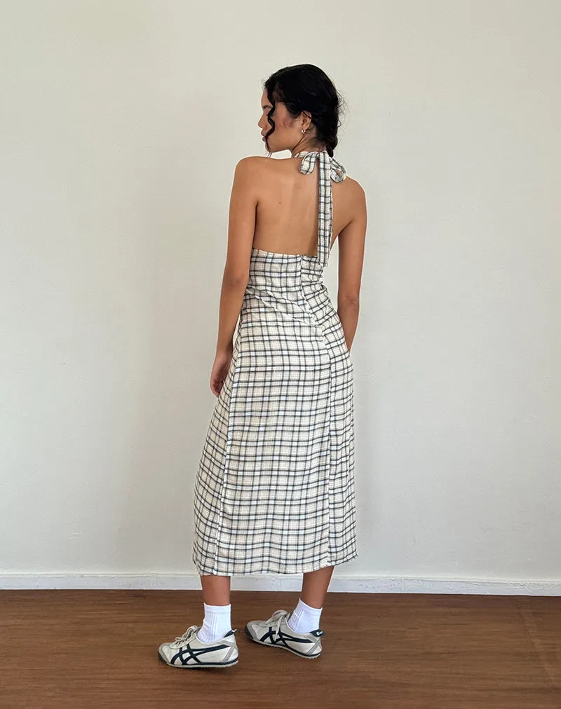 Lenata Halterneck Midi Dress in Pastel Blue Tartan