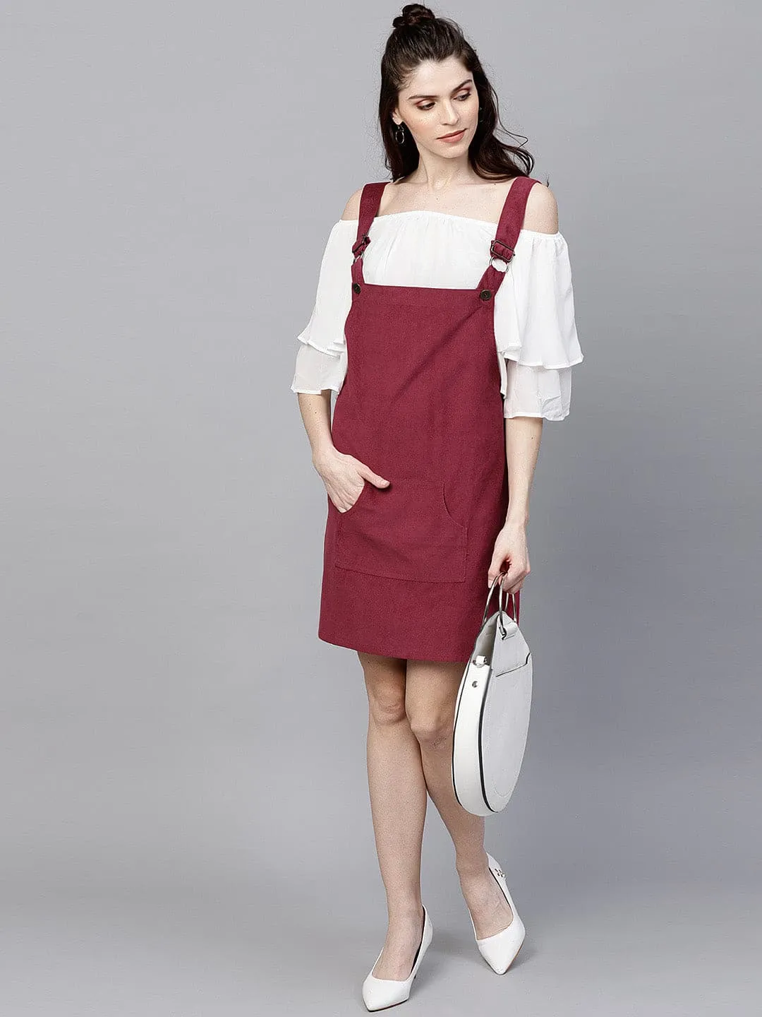 Maroon Kangaroo Pocket Corduroy Pinafore