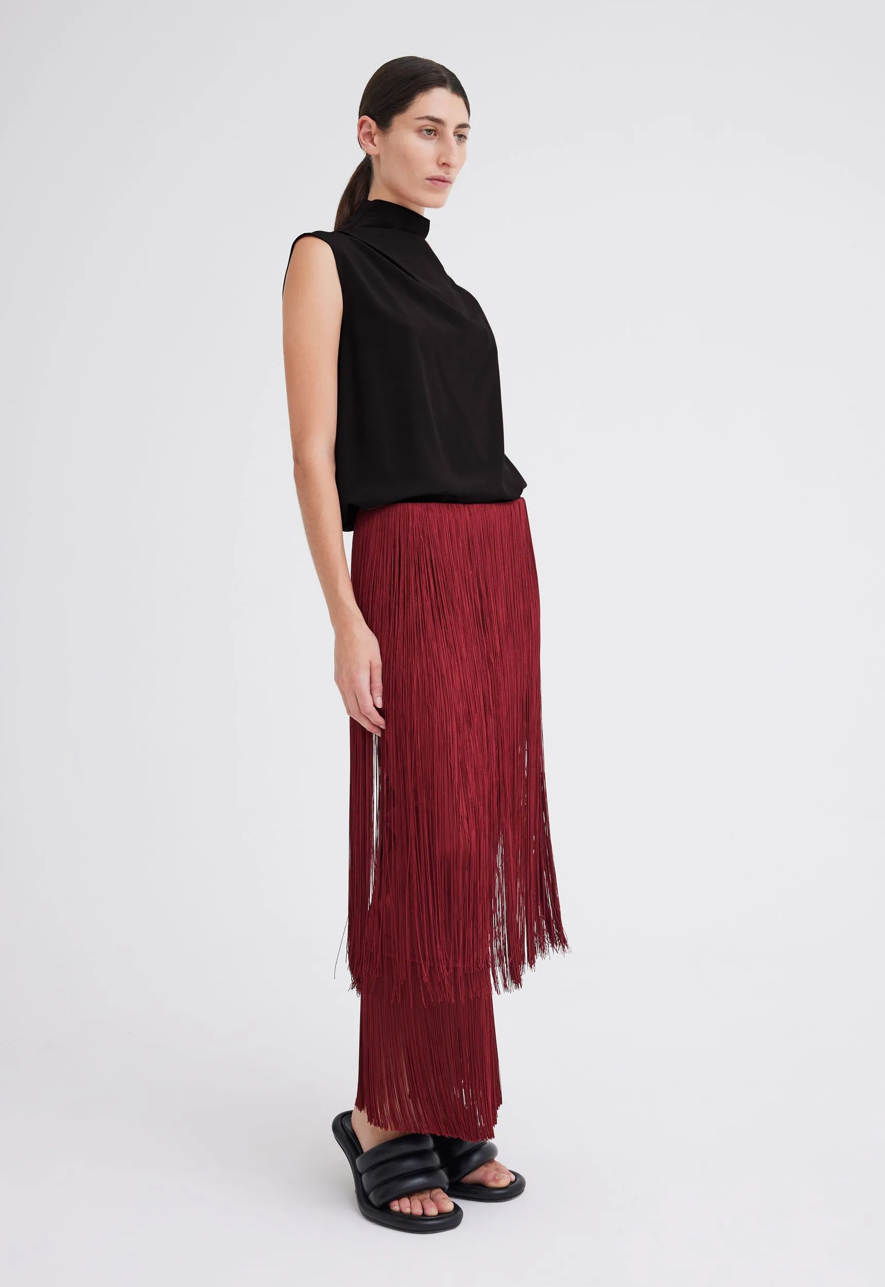 Marquee Wool Fringe Skirt - Cheru Red