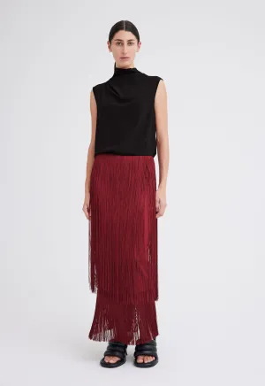 Marquee Wool Fringe Skirt - Cheru Red