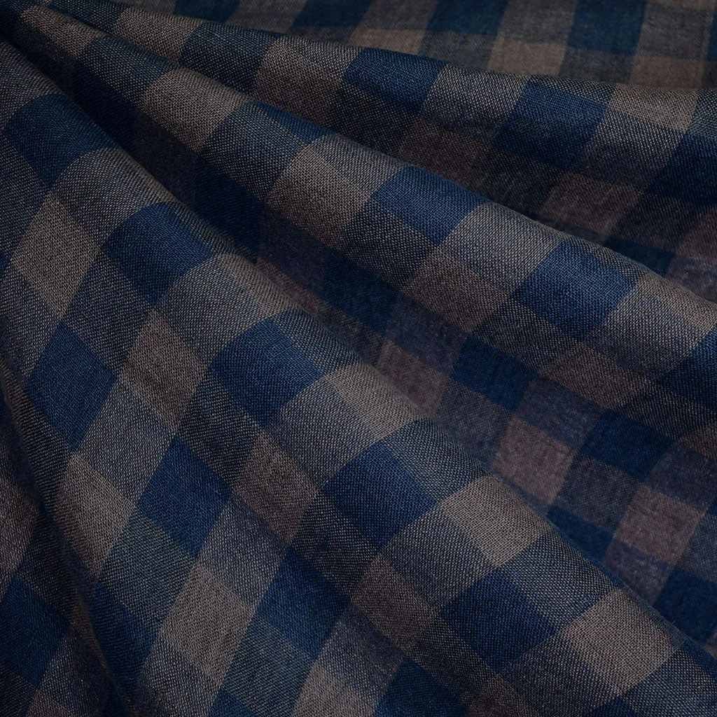 Merchant & Mills Grapevine Check Soft Washed Linen Navy/Raisin