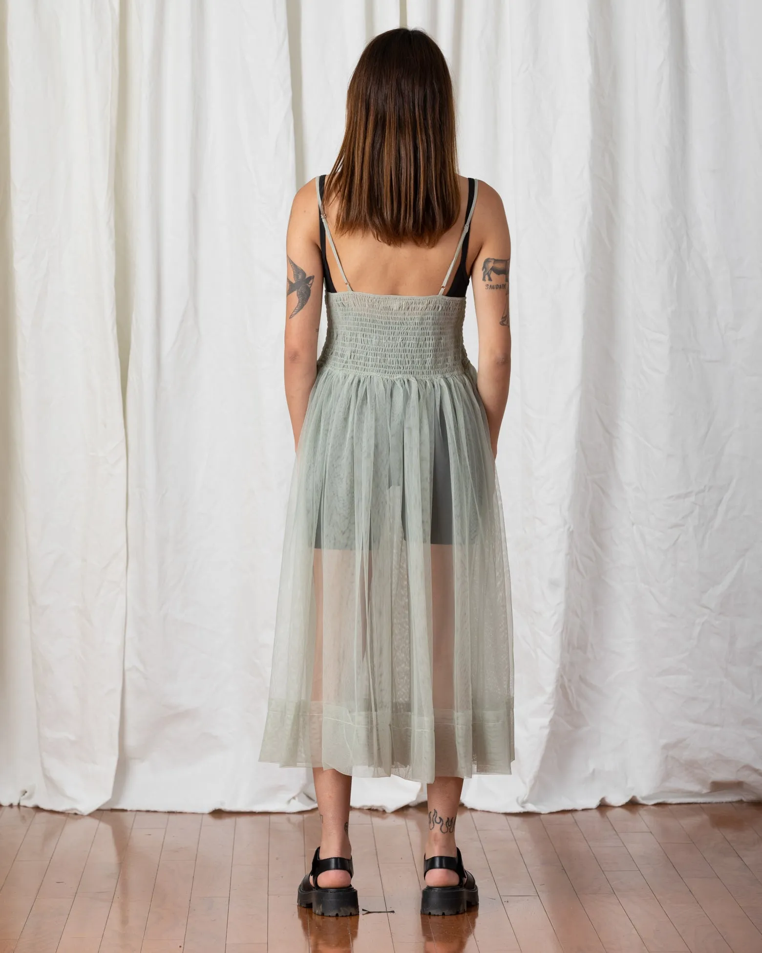 MESH BALLERINA DRESS - GREEN TEA