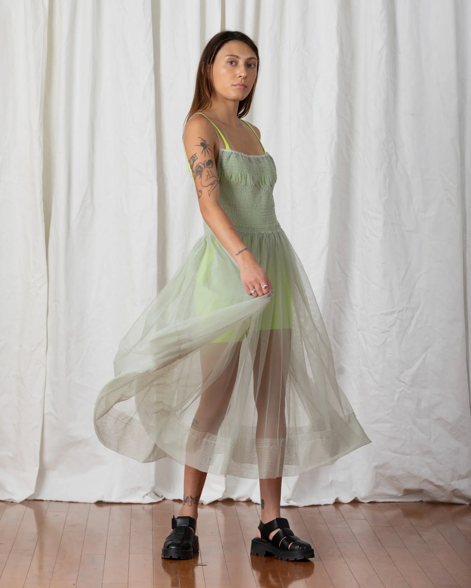 MESH BALLERINA DRESS - GREEN TEA