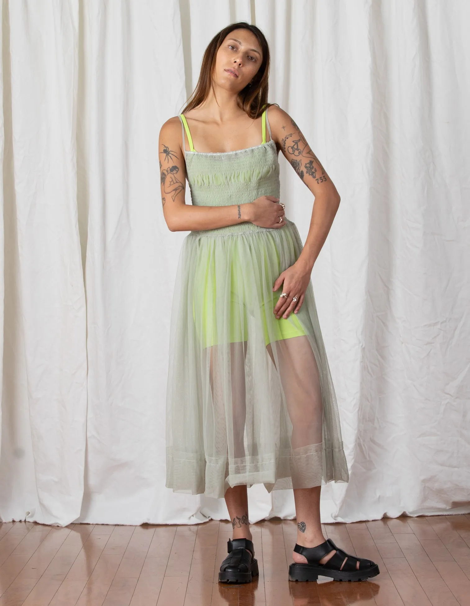 MESH BALLERINA DRESS - GREEN TEA