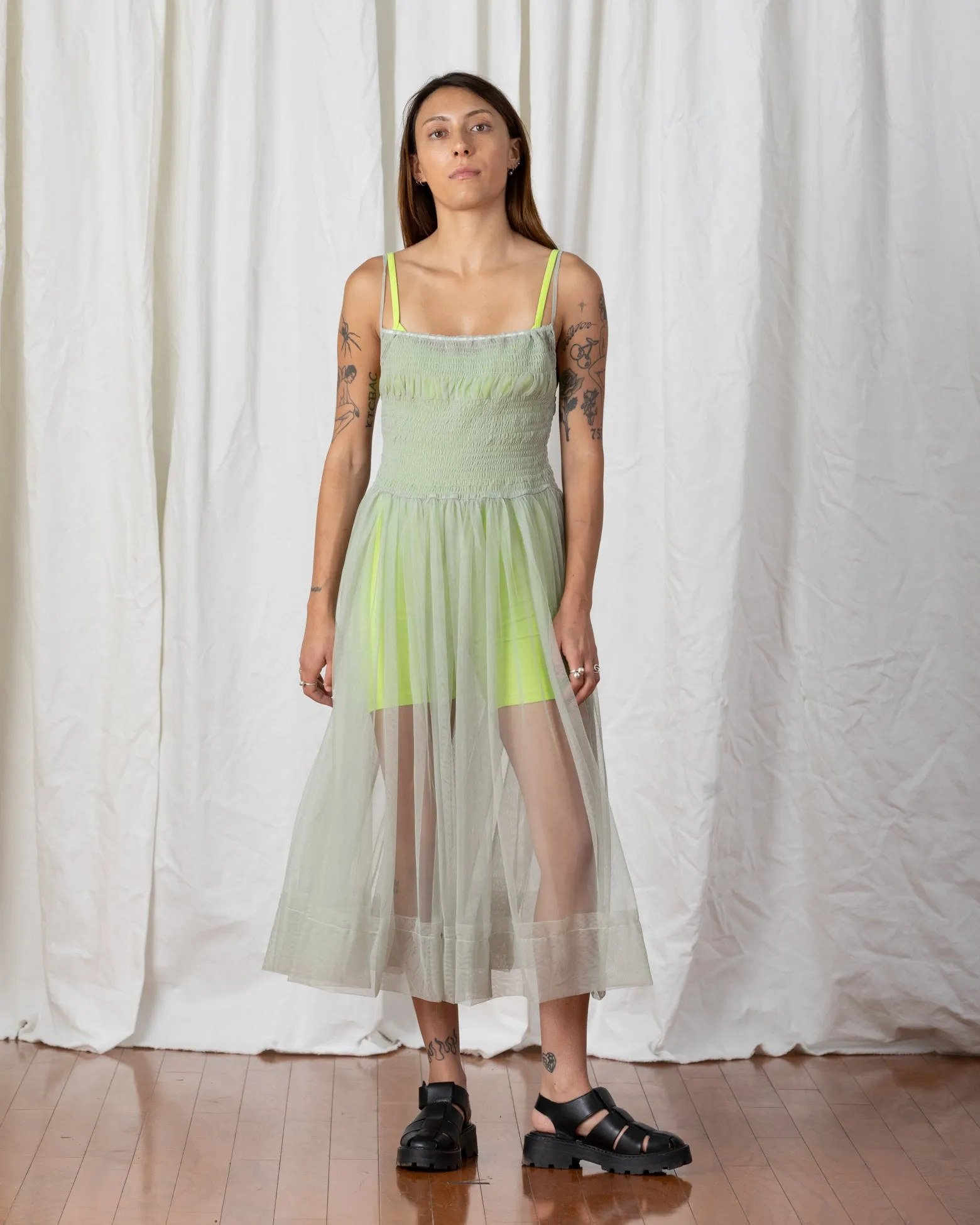 MESH BALLERINA DRESS - GREEN TEA