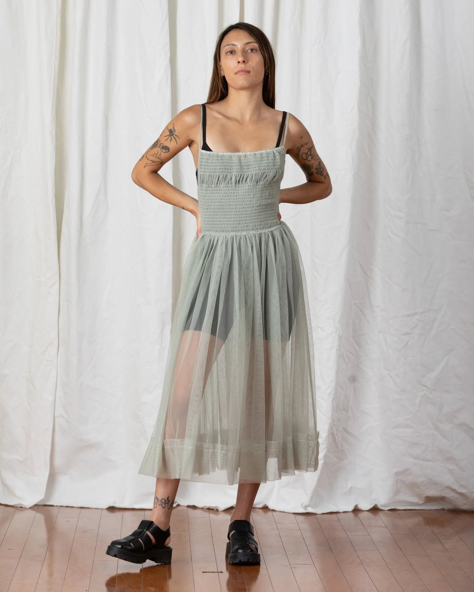 MESH BALLERINA DRESS - GREEN TEA