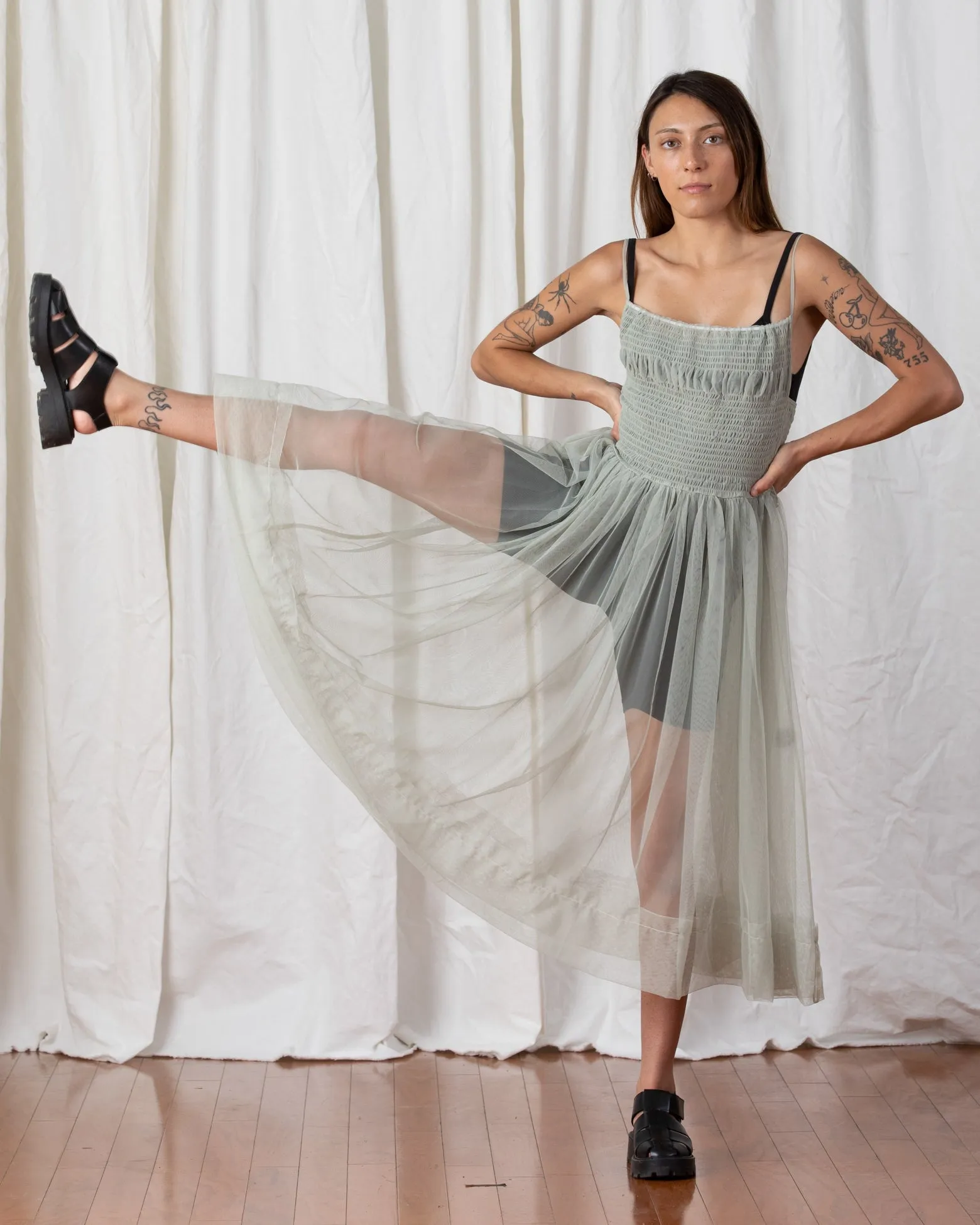 MESH BALLERINA DRESS - GREEN TEA